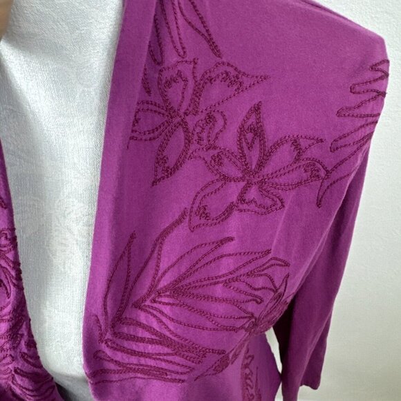 The Territory Ahead Women's M Open Jersey Knit Cardigan Fuchsia Embroidered - Picture 7 of 13